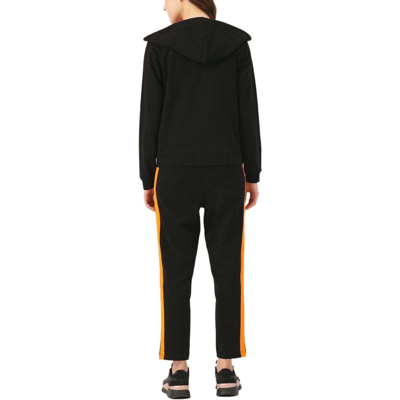 Solid Bl;ack Orange Stripes Hooded Tracksuits