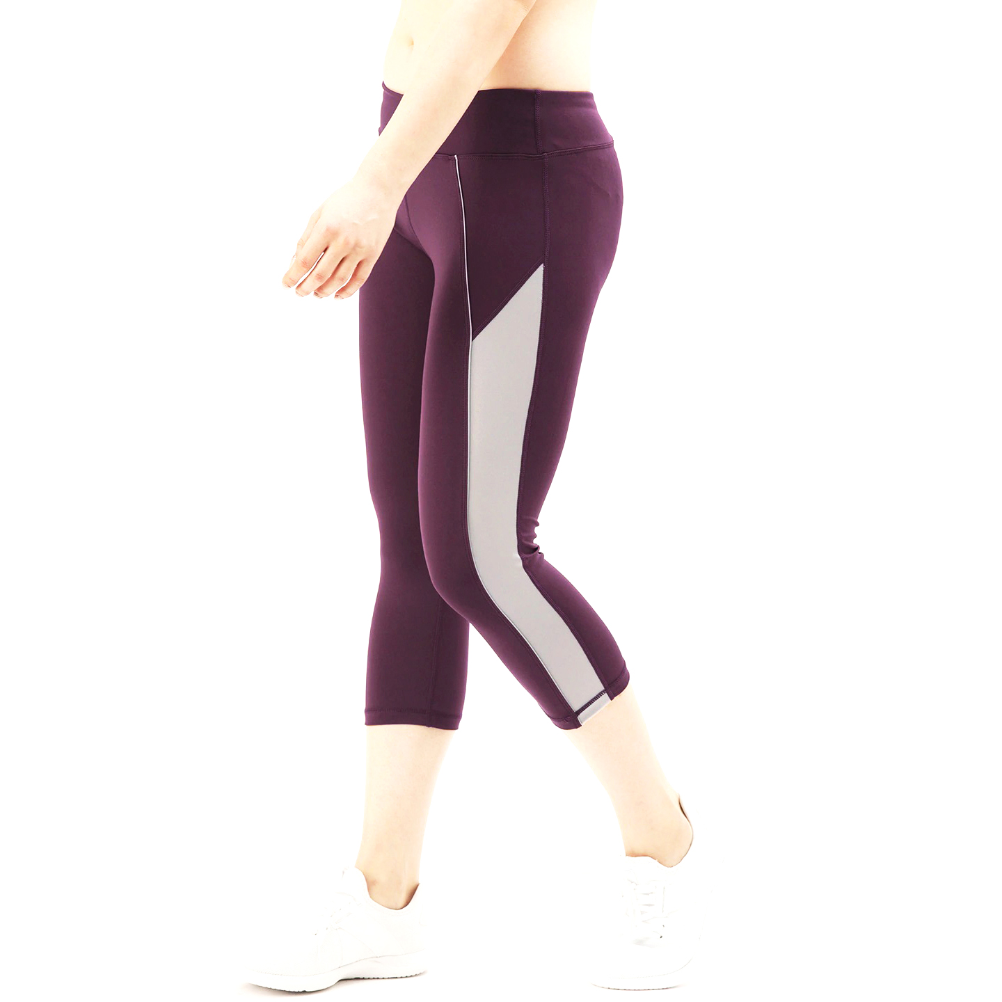 Burgundy Color Block Capri Leggings